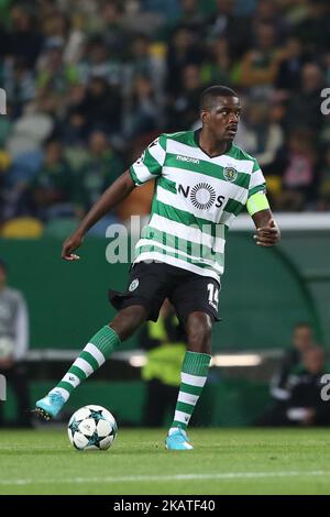 William Carvalho, der Mittelfeldspieler von Sporting aus Portugal, war am 22. November 2017 beim Fußballspiel der UEFA Champions League Gruppe D im Stadion Alvalade in Lissabon, Portugal, im Einsatz. (Foto von Pedro FiÃºza/NurPhoto) Stockfoto