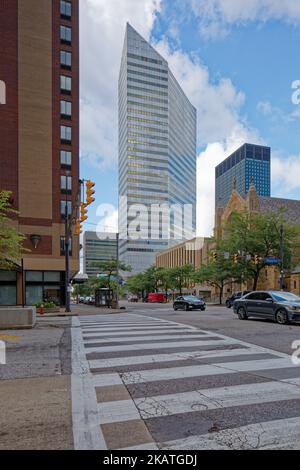 Ein Cleveland Center, postmoderner Bürohochhaus in der Innenstadt von Cleveland. Stockfoto