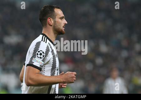 Turin, Italien. 02.. November 2022. Federico Gatti (Juventus FC) während des FC Juventus gegen Paris Saint-Germain FC, UEFA Champions League Fußballspiel in Turin, Italien, November 02 2022 Quelle: Independent Photo Agency/Alamy Live News Stockfoto