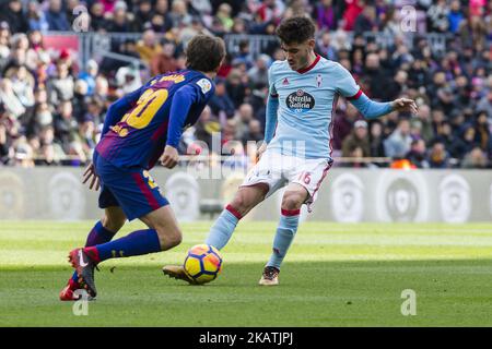 Celta de Vigo Mittelfeldspieler Jozabed (16) während des Spiels zwischen FC Barcelona und Celta de Vigo, für die Runde 14 der Liga Santander, spielte am 2.. Dezember 2017 im Camp Nou Stadium in Barcelona, Spanien. -- (Foto von Urbanandsport/NurPhoto) Stockfoto