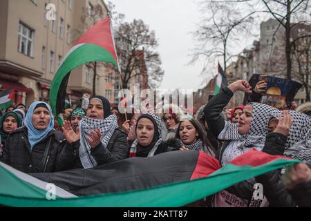 Am 10. Dezember 2017 wird in Berlin eine Demonstration gegen die Anerkennung Jerusalems als Israels Hauptstadt durch US-Präsident Donald Trump veranstaltet. (Foto von Eric Cortes/NurPhoto) Stockfoto