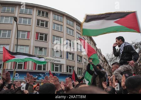 Am 10. Dezember 2017 wird in Berlin eine Demonstration gegen die Anerkennung Jerusalems als Israels Hauptstadt durch US-Präsident Donald Trump veranstaltet. (Foto von Eric Cortes/NurPhoto) Stockfoto