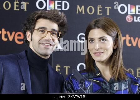 David Vardaguer und Barbara Lenie nehmen an der Pressekonferenz „Kandidaten für den Goya Cinema Award 2017“ in der Academia de Cine am 13. Dezember 2017 in Madrid, Spanien, Teil. (Foto von Oscar Gonzalez/NurPhoto) Stockfoto