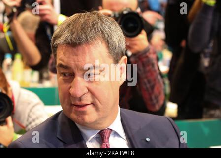 Der bayerische Finanzminister Markus Soeder beim Kongress der CSU, der bayerischen Schwesterpartei der CDU des deutschen Bundeskanzlers, am 15. Dezember 2017 in Nürnberg. (Foto von Alexander Pohl/NurPhoto) Stockfoto