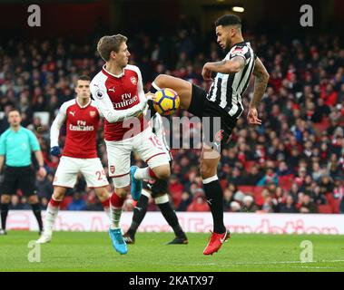 Die Jamaal Lascelles von Newcastle United während des Premier League-Spiels zwischen Arsenal und Newcastle United im Emirates Stadium in London, Großbritannien, am 16. Dezember 2017. (Foto von Kieran Galvin/NurPhoto) Stockfoto