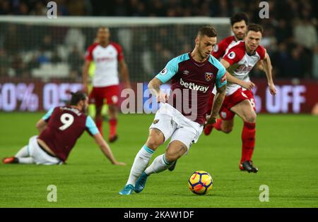 Marko Arnautovic von West Ham United während des Premier League-Spiels von West Ham United gegen West Bromwich Albion (WBA) im London Stadium, Queen Elizabeth II Olympic Park, London, Großbritannien - 02. Januar 2018 (Foto: Kieran Galvin/NurPhoto) Stockfoto