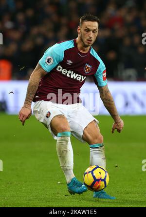 Marko Arnautovic von West Ham United während des Premier League-Spiels von West Ham United gegen West Bromwich Albion (WBA) im London Stadium, Queen Elizabeth II Olympic Park, London, Großbritannien - 02. Januar 2018 (Foto: Kieran Galvin/NurPhoto) Stockfoto