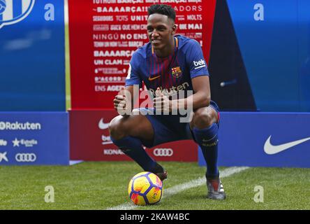 Präsentation von Yerry Mina als neuer Spieler des FC Barcelona, in Barcelona, am 13. Januar 2018. (Foto von Urbanandsport/NurPhoto) Stockfoto