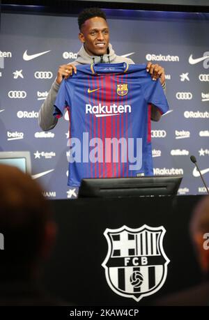 Präsentation von Yerry Mina als neuer Spieler des FC Barcelona, in Barcelona, am 13. Januar 2018. (Foto von Urbanandsport/NurPhoto) Stockfoto