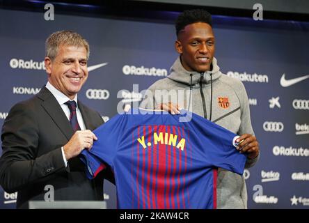 Präsentation von Yerry Mina als neuer Spieler des FC Barcelona, in Barcelona, am 13. Januar 2018. (Foto von Urbanandsport/NurPhoto) Stockfoto