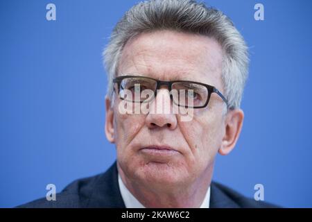 Der deutsche Innenminister Thomas de Maiziere ist während einer Pressekonferenz auf der Bundespressekonferenz am 16. Januar 2017 in Berlin abgebildet. (Foto von Emmanuele Contini/NurPhoto) Stockfoto