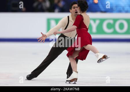 Anna Cappellini und Luca Lanotte aus Italien treten am 20. Januar 2018 während einer Eistanz-freien Tanzveranstaltung bei den ISU-Europameisterschaften im Eiskunstlauf 2018 in der Megasport Arena in Moskau auf. (Foto von Igor Russak/NurPhoto) Stockfoto