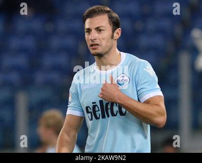 Stefan Radu von Lazio reagiert während des italienischen Fußballspiels der Serie A zwischen S.S. Lazio und Udinese im Olympiastadion in Rom am 24. Januar 2018. (Foto von Silvia Lore/NurPhoto) Stockfoto