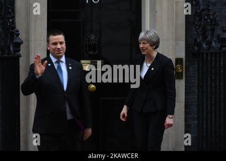 Die britische Premierministerin Theresa May trifft am 30. Januar 2018 ihren estnischen Amtskollegen Juri Ratas in der Downing Street 10, London. (Foto von Alberto Pezzali/NurPhoto) Stockfoto