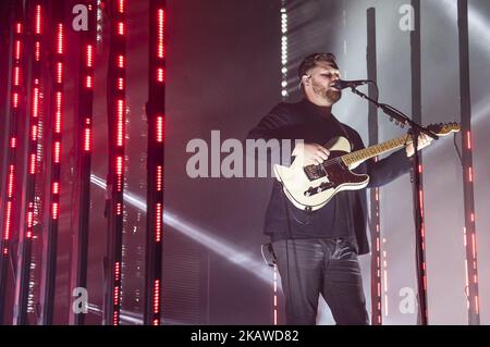 Joe Newman von der englischen Indie-Rock-Band alt-J spielt live auf der Bühne während der Relaxer Tour 2017 auf der Palamottomatica 2018 in Rom, Italien am 1. Februar 2018. (Foto von Giuseppe Maffia/NurPhoto) Stockfoto