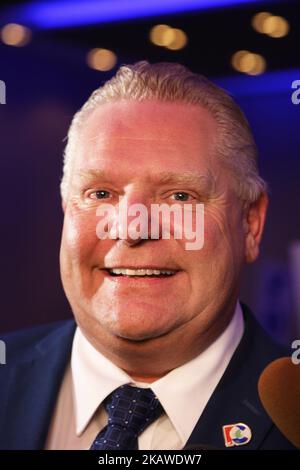 Doug Ford spricht während seiner „Kundgebung für ein stärkeres Ontario“ in Toronto, Ontario, Kanada, am Samstag, dem 3. Februar 2018, mit den Medien, als er offiziell seine Kampagne für die Führung der Progressiven Konservativen Partei von Ontario startete. (Foto von Creative Touch Imaging Ltd./NurPhoto) Stockfoto