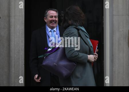 Der britische Minister für internationalen Handel, Liam Fox, verlässt die Downing Street 10 nach der wöchentlichen Kabinettssitzung am 6. Februar 2018 in London. (Foto von Alberto Pezzali/NurPhoto) Stockfoto