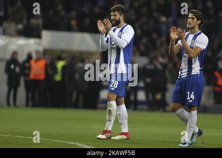 Portos brasilianischer Verteidiger, der am 7. Februar 2018 im Dragao Stadium in Porto, Portugal, gegen den Portugiesen Goncalo Paciencia beim Portugiesischen Cup 2017/18, Spiel zwischen FC Porto und Sporting CP, auftrat. (Foto von Pedro Lopes / DPI / NurPhoto) Stockfoto