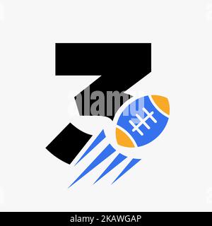 Rugby-Logo Mit Dem Buchstaben 3 Und Bewegter Rugby-Ball-Ikone. Rugby Sports Logo Symbol Vektor-Vorlage Stock Vektor
