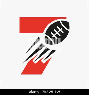 Rugby-Logo Mit Dem Buchstaben 7 Und Bewegter Rugby-Ball-Ikone. Rugby Sports Logo Symbol Vektor-Vorlage Stock Vektor