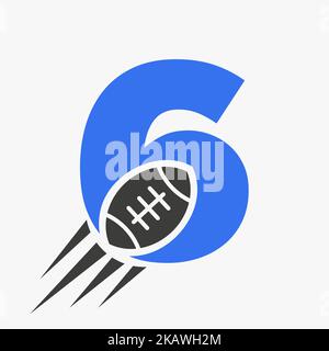 Rugby-Logo Mit Dem Buchstaben 6 Und Bewegter Rugby-Ball-Ikone. Rugby Sports Logo Symbol Vektor-Vorlage Stock Vektor