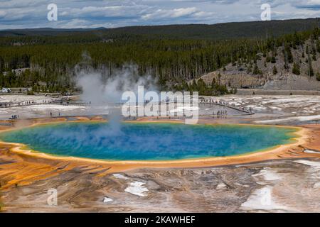 Eine Luftaufnahme des Grand Prismatic Spring in Wyoming Stockfoto