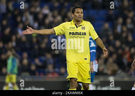 09 Bacca aus Kolumbien vom FC Villarreal während des La Liga-Spiels zwischen RCD Espanyol und Villarreal CF am 18. Februar 2018 im RCD-Stadion in Barcelona. (Foto von Xavier Bonilla/NurPhoto) Stockfoto