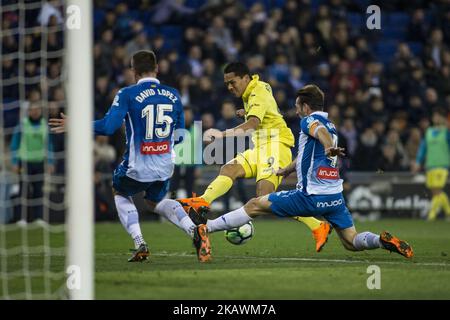 09 Bacca aus Kolumbien vom FC Villarreal während des La Liga-Spiels zwischen RCD Espanyol und Villarreal CF am 18. Februar 2018 im RCD-Stadion in Barcelona. (Foto von Xavier Bonilla/NurPhoto) Stockfoto