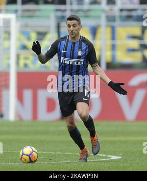 Matias Vecino von Inter Spieler während des Spiels gültig für die italienische Fußballmeisterschaft - Serie A 2017-2018 zwischen FC Inter und FC Bologna in San Siro – Giuseppe Meazza Stadion am 11. Februar 2018 in Mailand, Italien. (Foto von Omar Bai/NurPhoto) Stockfoto