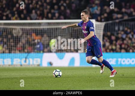 FC Barcelona Verteidiger Thomas Vermaelen (25) während des Spiels zwischen FC Barcelona und Girona, für die Runde 25 der Liga Santander, gespielt im Camp Nou Stadium am 24.. Februar 2018 in Barcelona, Spanien. -- (Foto von Urbanandsport/NurPhoto) Stockfoto