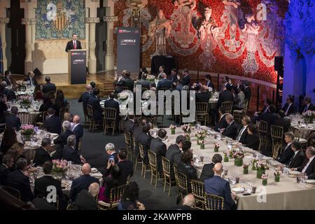 Der König von Spanien, der König von Spanien, hat am 25. Februar 2018 im Palau de la Musica de Barcelona, in Barcelona, Spanien, ein offizielles Dinner im Rahmen des Mobile World Congress in Barcelona, in der Hauptstadt Spaniens, in die Stadt aufgenommen. (Foto von Xavier Bonilla/NurPhoto) Stockfoto