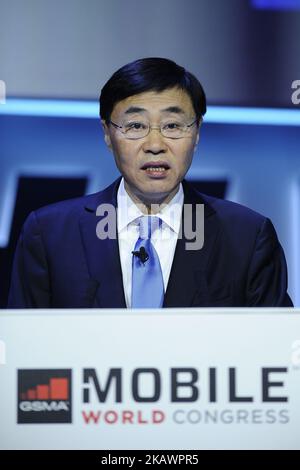 Shang Bing, China Mobile Chairman, spricht während der Konferenz „Creating a Better Service provide“ auf dem Mobile World Congress am 26. Februar 2018 in Barcelona, Spanien. (Foto von Joan Cros/NurPhoto) Stockfoto