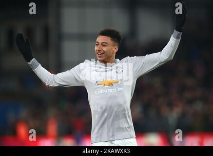 Jesse Lingard von Manchester United feiert das Siegtor während des Premiership League-Spiels zwischen Crystal Palace und Manchester United am 05. März 2018 im Selhurst Park Stadium in London, England. (Foto von Kieran Galvin/NurPhoto) Stockfoto