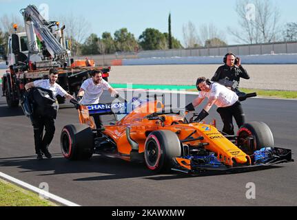 Der McLaren von Stoffel Vandoorne während der Formel-1-Tests auf dem Circuit Barcelona-Catalunya am 06.. März 2018 in Barcelona, Spanien. -- (Foto von Urbanandsport/NurPhoto) Stockfoto