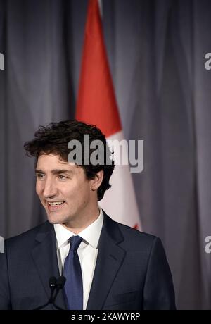 Premierminister Justin Trudeau spricht am 7. März 2018 bei einer Veranstaltung der Liberalen in Toronto mit den Anhängern (Foto: Arindam Shivaani/NurPhoto) Stockfoto