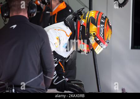 Stoffel Vandoorne verließ seinen McLaren während der Formel-1-Tests auf dem Circuit Barcelona-Catalunya am 08.. März 2018 in Barcelona, Spanien. -- (Foto von Urbanandsport/NurPhoto) Stockfoto