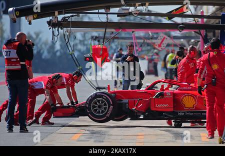 Der Ferrari von Kimi Räikkönen während der Formel-1-Tests auf dem Circuit Barcelona-Catalunya, am 09.. März 2018 in Barcelona, Spanien. -- (Foto von Urbanandsport/NurPhoto) Stockfoto