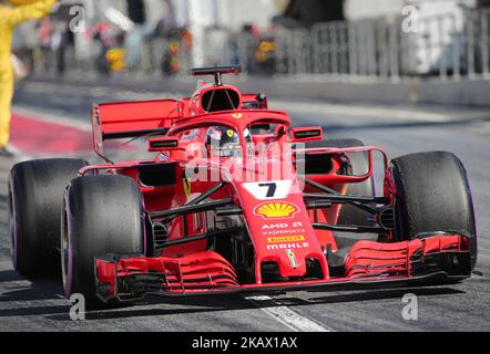 Der Ferrari von Kimi Räikkönen während der Formel-1-Tests auf dem Circuit Barcelona-Catalunya, am 09.. März 2018 in Barcelona, Spanien. -- (Foto von Urbanandsport/NurPhoto) Stockfoto