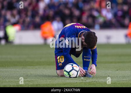 BARCELONA, SPANIEN - 18. MÄRZ: 10 Leo Messi aus Argentinien vom FC Barcelona beim La Liga Spiel zwischen dem FC Barcelona und Atletic de Bilbao am 18. März 2018 im Camp Nou Stadion in Barcelona. (Foto von Xavier Bonilla/NurPhoto) Stockfoto