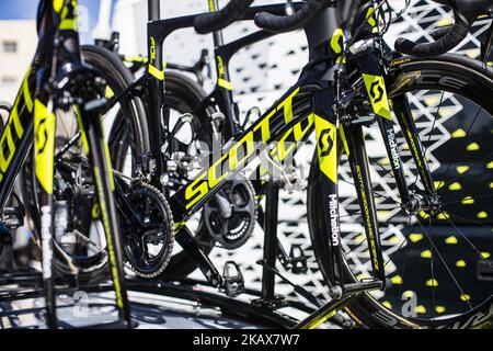 Ambient und Bike Details von MITCHELTON SCOTT (AUS) während der 98. Volta Ciclista a Catalunya 2018 / Etappe 1 Calella - Calella von 152,3km während der Tour of Catalunya, 19.. März 2018 in Calella, Spanien. (Foto von Xavier Bonilla/NurPhoto) Stockfoto