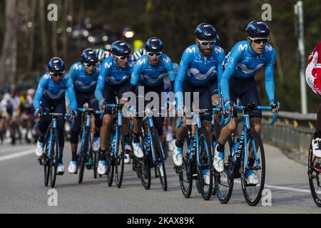 MOVISTAR TEAM (ESP) im Hauptfeld während der 98. Volta Ciclista a Catalunya 2018 / Etappe 1 Calella - Calella von 152,3km während der Tour of Catalunya, 19. März 2018 in Calella, Spanien. (Foto von Xavier Bonilla/NurPhoto) Stockfoto