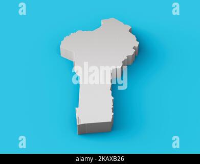 Benin 3D Karte Geographie Kartographie und Topologie Sea Blue Surface 3D Illustration Stockfoto