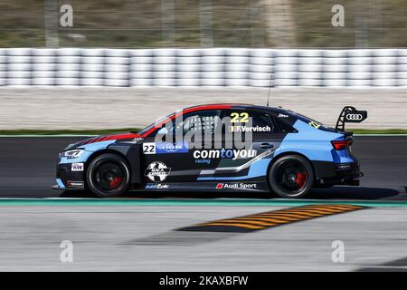 22 Frederic Vervisch aus Belgien vom AUDI Sport Team COMTOYOU mit Audi RS3 LMS während der WTCR Official Tests Can Circuit de Barcelona - Catalunya am 29. März 2018. (Foto von Xavier Bonilla/NurPhoto) Stockfoto