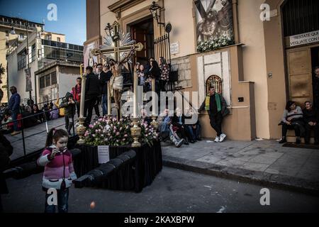 Theateraufführung der Passion Christi (Letztes Abendmahl Christi) in der Kirche Sant’Isidoro am Gründonnerstag in Palermo, Sizilien, am 29. März 2018. (Foto von Victoria Herranz/NurPhoto) Stockfoto