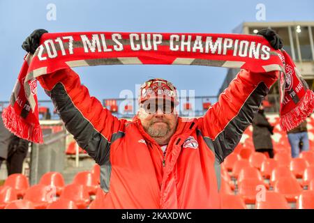 Toronto FC Fan beim CONCACAF Champions League 2018 – Halbfinale, Leg 1 Spiel zwischen dem FC Toronto und Club America im BMO Field Stadium in Toronto, Kanada, am 3. April 2018. (Ergebnis 3:1) (Foto: Anatoliy Cherkasov/NurPhoto) Stockfoto