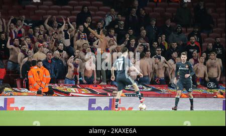 CSKA Moscow Fans während der UEFA Europa League - Quarter - Final - 1. Leg Match zwischen Arsenal und CSKA Moscow im Emirates Stadium in London, UK am 5. April 2018. (Foto von Kieran Galvin/NurPhoto) Stockfoto