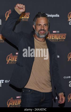 Der Schauspieler Mark Ruffalo mit der Hauptrolle als Hulk am 05. April 2018 im Cinepolis Parque Toreo in Mexiko-Stadt, Mexiko, auf dem schwarzen Teppich von Avengers: Infinitywar zu sehen ist (Foto: Carlos Tischler/NurPhoto) Stockfoto