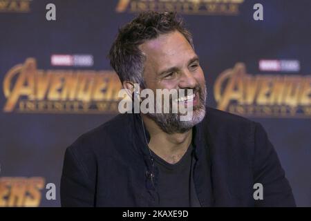 Der Schauspieler Mark Ruffalo (mit der Hauptrolle Hulk) wird während der Pressekonferenz von Avengers: Infinitywar am 05. April 2018 im Four Season Hotel in Mexiko-Stadt, Mexiko, gesprochen (Foto: Carlos Tischler/NurPhoto) Stockfoto