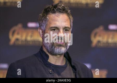 Der Schauspieler Mark Ruffalo (mit der Hauptrolle Hulk) wird während der Pressekonferenz von Avengers: Infinitywar am 05. April 2018 im Four Season Hotel in Mexiko-Stadt, Mexiko, gesprochen (Foto: Carlos Tischler/NurPhoto) Stockfoto