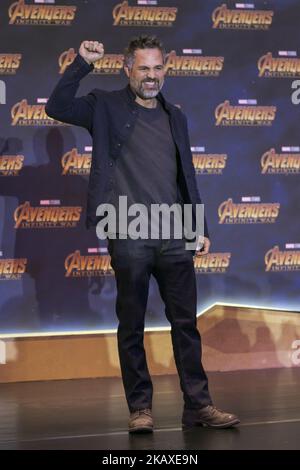 Der Schauspieler Mark Ruffalo (mit der Hauptrolle Hulk) wird während der Pressekonferenz von Avengers: Infinitywar am 05. April 2018 im Four Season Hotel in Mexiko-Stadt, Mexiko, gesprochen (Foto: Carlos Tischler/NurPhoto) Stockfoto